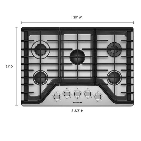 KitchenAid 30″ 5 - Burner Gas Cooktop KCGS350ESS - Ezonesglobal - Buy at Wine Coolers Online