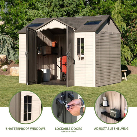 Lifetime Lockable Polyethylene Outdoor Storage Shed, 10′ x 8′, Tan & Brown (60005) - Ezonesglobal - Buy at Wine Coolers Online