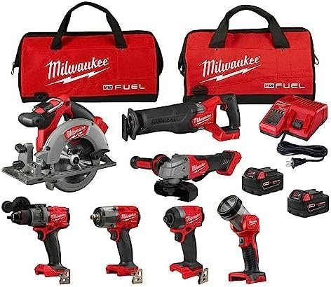Milwaukee M18 FUEL 18V Lithium - Ion Brushless Cordless Combo Kit with Two 5.0 Ah Batteries, 1 Charger, 2 Tool Bags (7 - Tool) - Ezonesglobal - Buy at Wine Coolers Online