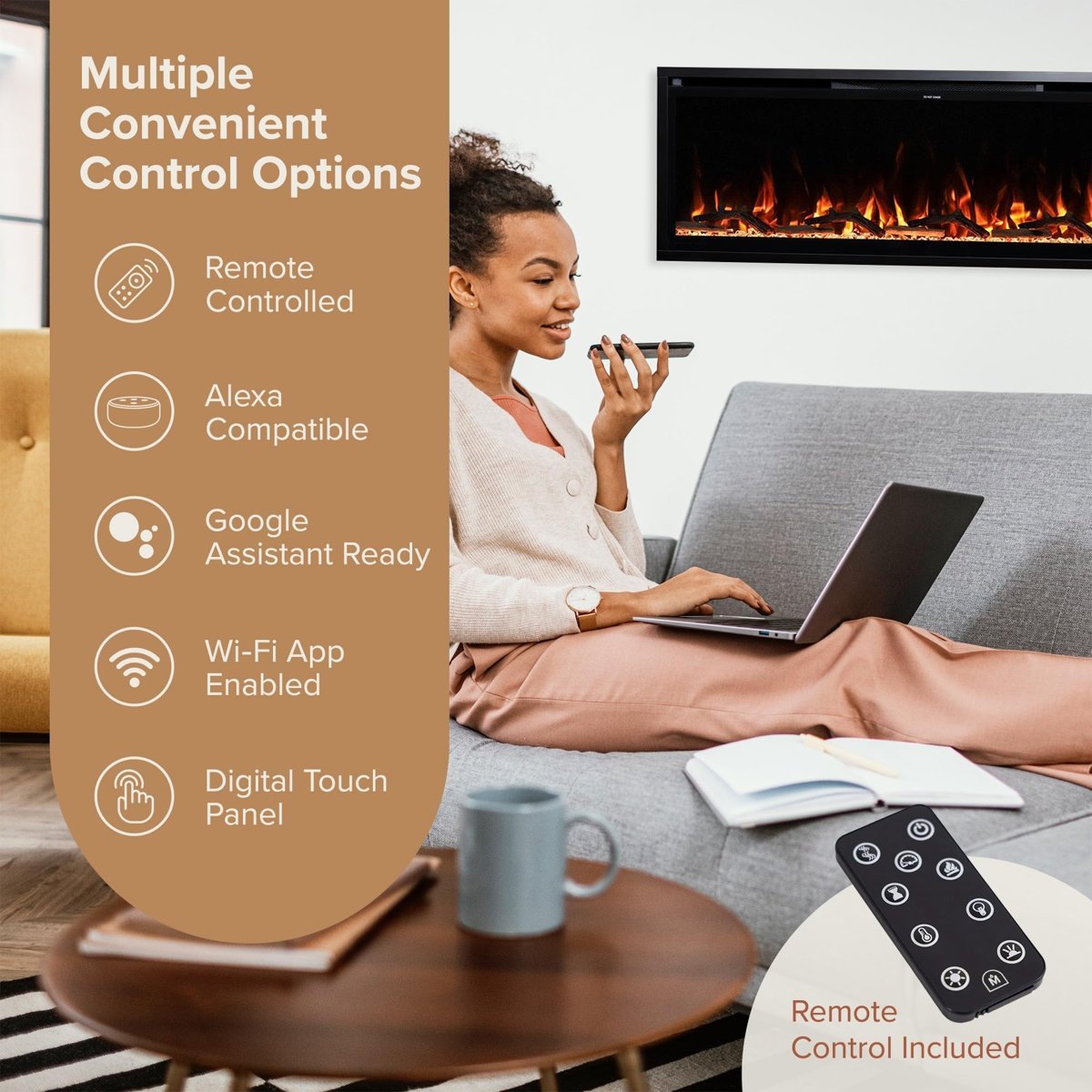 Modern Ember Aerus 50 - in Smart Linear Electric Fireplace - Ezonesglobal - Buy at Wine Coolers Online
