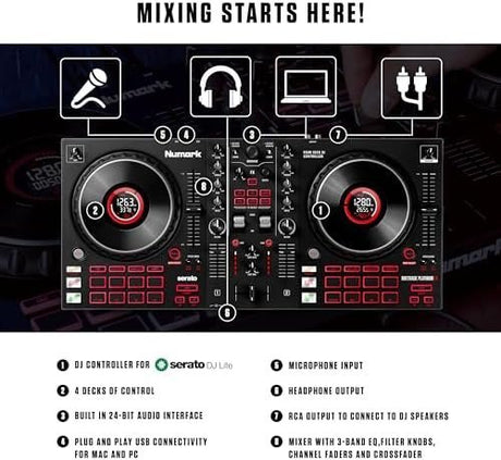 Numark Mixtrack Platinum FX Serato DJ Controller with Jog Wheel Displays, 4 Decks, Mixer, Effects Paddles and (Audio Interface) - Ezonesglobal - Buy at Wine Coolers Online