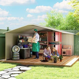 Outsunny 11′ x 13′ Outdoor Storage Shed, Garden Tool Metal Shed with Foundation Kit, Double Lockable Door, Air Vents and Sloping Roof, for Backyard, Patio, Lawn, Light Gray - Ezonesglobal - Buy at Wine Coolers Online