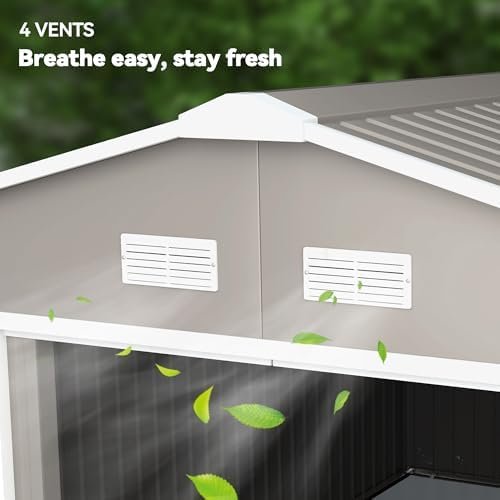 Outsunny 11′ x 13′ Outdoor Storage Shed, Garden Tool Metal Shed with Foundation Kit, Double Lockable Door, Air Vents and Sloping Roof, for Backyard, Patio, Lawn, Light Gray - Ezonesglobal - Buy at Wine Coolers Online