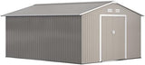 Outsunny 11′ x 13′ Outdoor Storage Shed, Garden Tool Metal Shed with Foundation Kit, Double Lockable Door, Air Vents and Sloping Roof, for Backyard, Patio, Lawn, Light Gray - Ezonesglobal - Buy at Wine Coolers Online