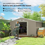 Outsunny 11′ x 13′ Outdoor Storage Shed, Garden Tool Metal Shed with Foundation Kit, Double Lockable Door, Air Vents and Sloping Roof, for Backyard, Patio, Lawn, Light Gray - Ezonesglobal - Buy at Wine Coolers Online