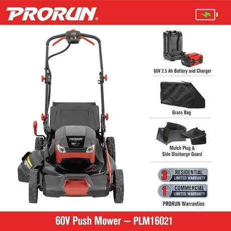 PRORUN 60V 21 - In. Steel Deck Cordless Push Lawn Mower with 2.5 Ah Battery and Charger - Ezonesglobal - Buy at Wine Coolers Online