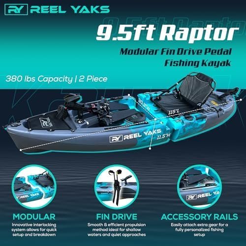Reel Yaks Raptor Modular Fishing Kayak – 9.5ft Lightweight Sit On Top Kayak for Adults & Youth – Stable & Portable, Ideal Space - Saving Design for Travel – 380lbs Capacity - Ezonesglobal - Buy at Wine Coolers Online