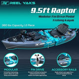 Reel Yaks Raptor Modular Fishing Kayak – 9.5ft Lightweight Sit On Top Kayak for Adults & Youth – Stable & Portable, Ideal Space - Saving Design for Travel – 380lbs Capacity - Ezonesglobal - Buy at Wine Coolers Online