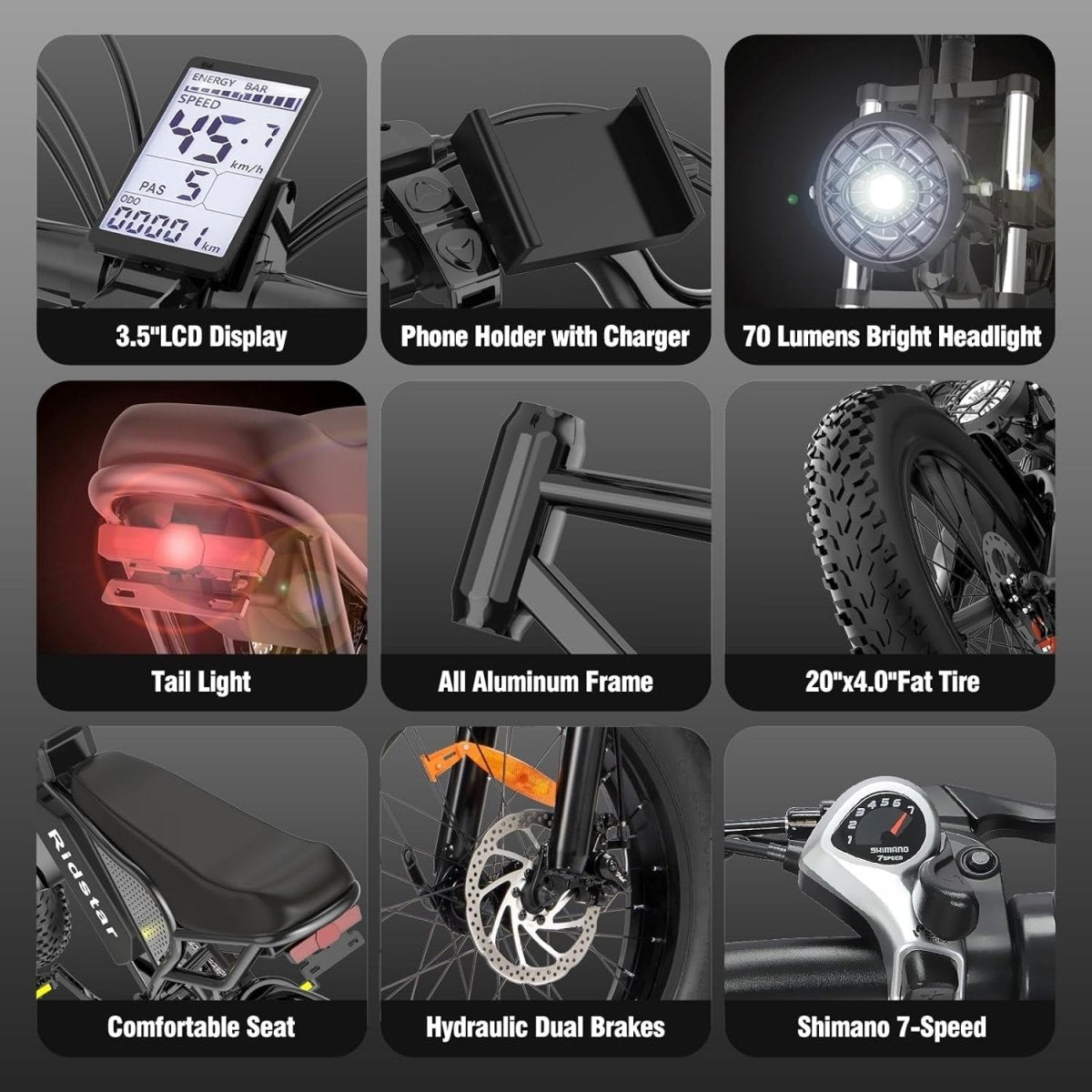 Ridstar Electric Bike for Adults 1500w 33mph,48v 20ah Electric Bicycle,20″ Fat Tire,7 - Speed Mountain Bike Ul2849 - Ezonesglobal - Buy at Wine Coolers Online