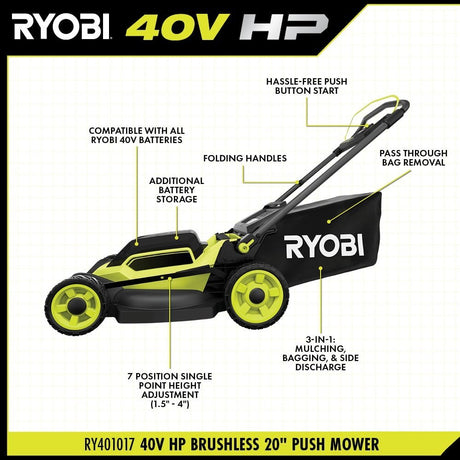 RYOBI 40V HP Brushless 20 in. Cordless Battery Walk Behind Push Mower with 6.0 - Ezonesglobal - Buy at Wine Coolers Online