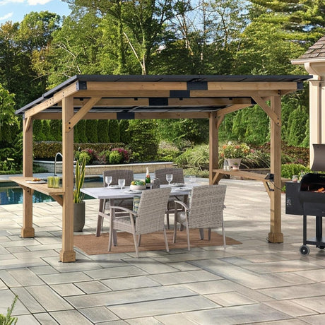 SUNJOY 10 ft. x 12 ft. Matte Black Cedar Framed Wooden Gazebo - Ezonesglobal - Buy at Wine Coolers Online