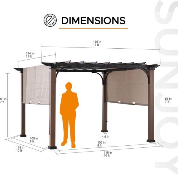 Sunjoy 11 x 11 ft Metal Pergola with Adjustable Tan Garden Shade - Ezonesglobal - Buy at Wine Coolers Online