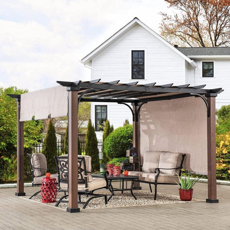 Sunjoy 11 x 11 ft Metal Pergola with Adjustable Tan Garden Shade - Ezonesglobal - Buy at Wine Coolers Online