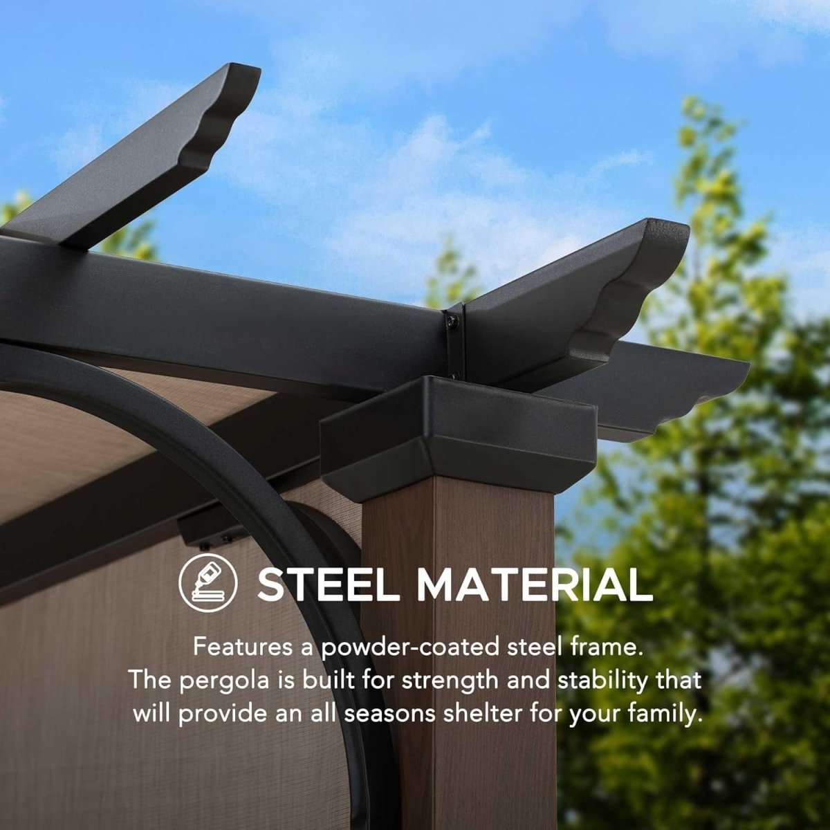 Sunjoy 11 x 11 ft Metal Pergola with Adjustable Tan Garden Shade - Ezonesglobal - Buy at Wine Coolers Online