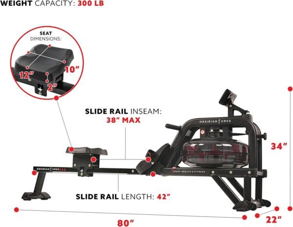 Sunny Health and Fitness Obsidian Surge Water Rowing Machine - Ezonesglobal - Buy at Wine Coolers Online