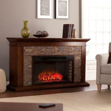 Unbranded Null Ithaca 60 In. W Simulated Stone Electric Fireplace - Ezonesglobal - Buy at Wine Coolers Online