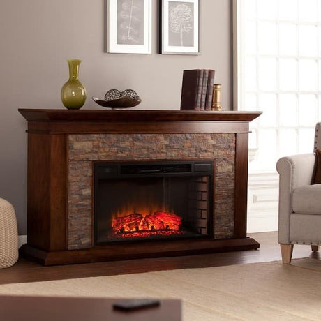 Unbranded Null Ithaca 60 In. W Simulated Stone Electric Fireplace - Ezonesglobal - Buy at Wine Coolers Online