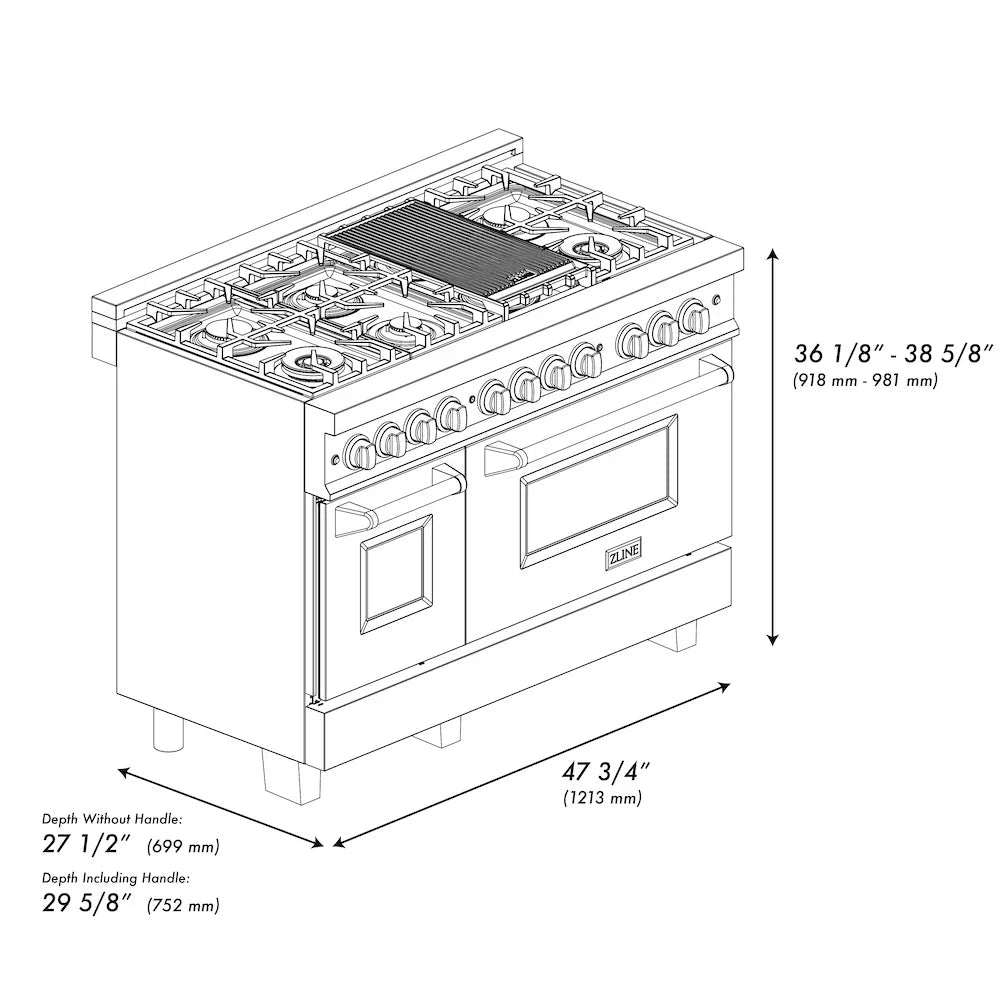 ZLINE Autograph Edition 48″ 6.0 cu. ft. Dual Fuel Range with Gas Stove and Electric Oven Stainless Steel Accents - Ezonesglobal - Buy at Wine Coolers Online
