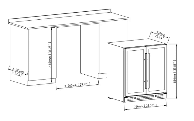 30 - inch Dual Zone Wine Cooler with Low - E Glass Door KBU165W2 - Kings Bottle - Buy at Wine Coolers Online