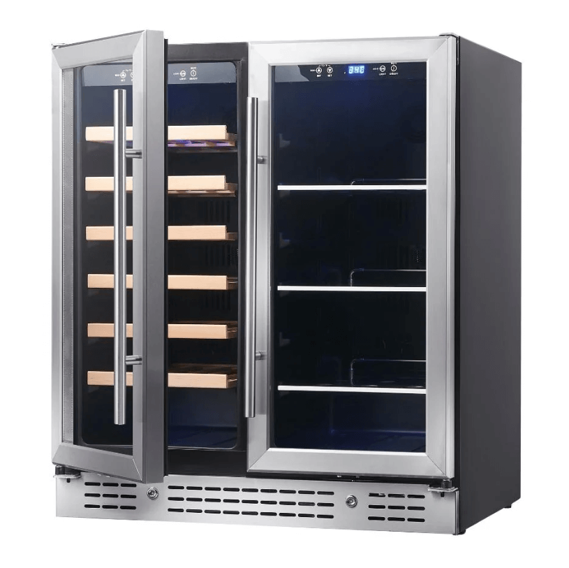 Kings Bottle 30" Combination Beer and Wine Cooler with Low - E Glass Door KBU165BW - BLK - Kings Bottle - Buy at Wine Coolers Online