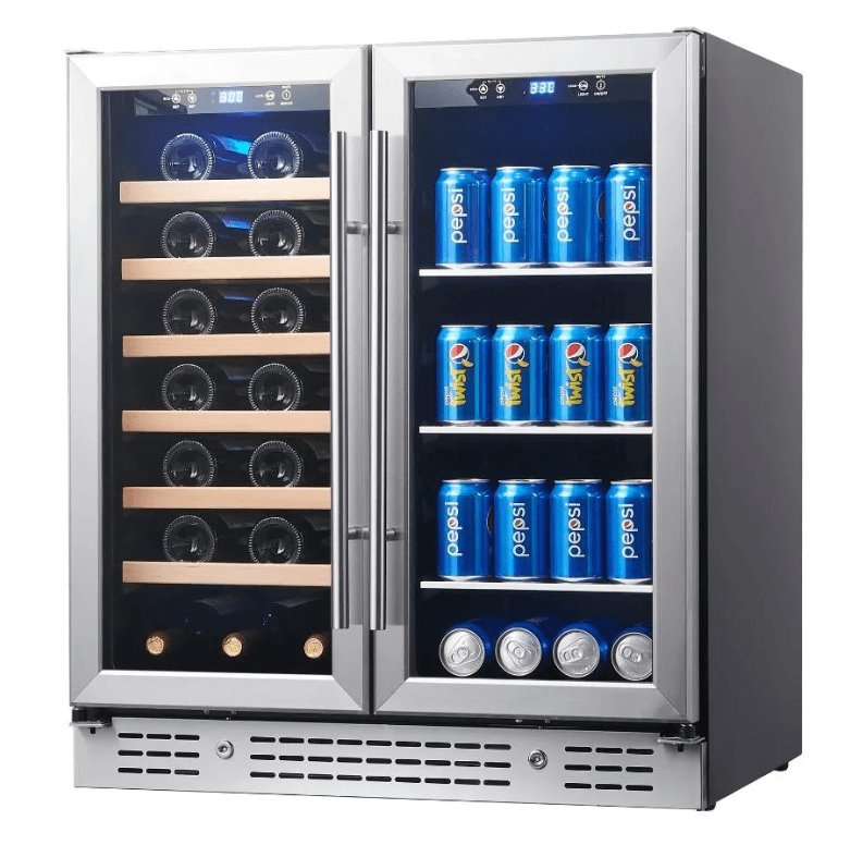 Kings Bottle 30" Combination Beer and Wine Cooler with Low - E Glass Door KBU165BW - BLK - Kings Bottle - Buy at Wine Coolers Online