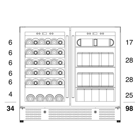 Kings Bottle 36" Beer and Wine Cooler Combination with Low - E Glass Door KBU190BW - SS - Kings Bottle - Buy at Wine Coolers Online