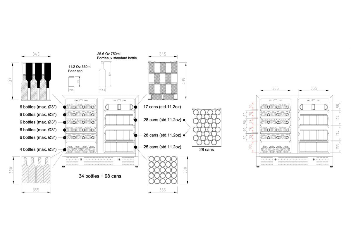 Kings Bottle 36" Beer and Wine Cooler Combination with Low - E Glass Door KBU190BW - SS - Kings Bottle - Buy at Wine Coolers Online