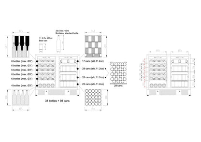 Kings Bottle 36" Beer and Wine Cooler Combination with Low - E Glass Door KBU190BW - SS - Kings Bottle - Buy at Wine Coolers Online