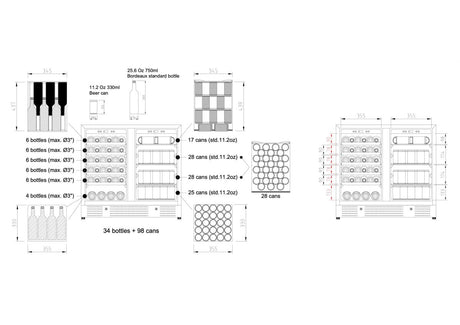 Kings Bottle 36" Beer and Wine Cooler Combination with Low - E Glass Door KBU190BW - SS - Kings Bottle - Buy at Wine Coolers Online