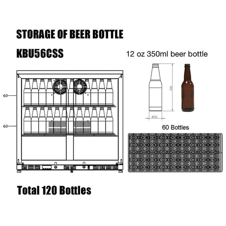 Kings Bottle 36 Inch Outdoor Beverage Refrigerator 2 Door For Home KBU56ASD - Kings Bottle - Buy at Wine Coolers Online