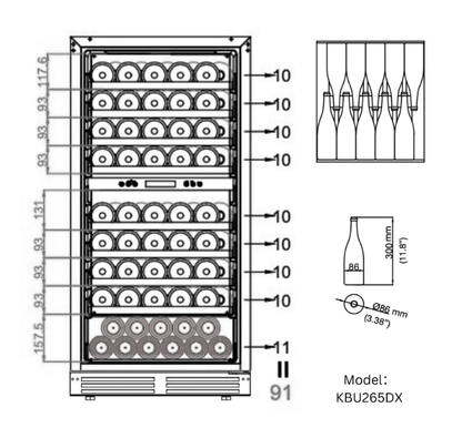 Kings Bottle 47 - Inch Tall Dual Zone 91 Bottle Wine Cooler with Low - E Glass Door - Kings Bottle - Buy at Wine Coolers Online