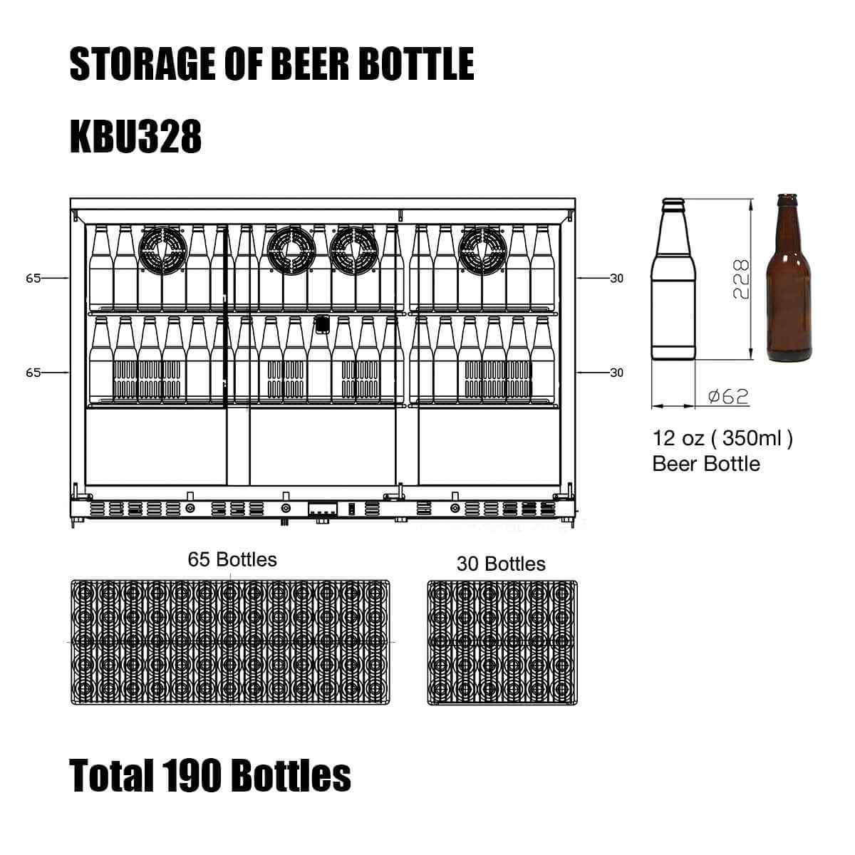 Kings Bottle 53 Inch Heating Glass 3 Door Large Beverage Refrigerator KBU328M - Kings Bottle - Buy at Wine Coolers Online
