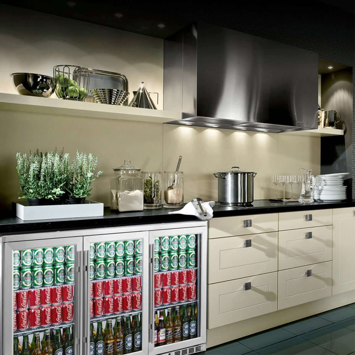 Kings Bottle 53 Inch Heating Glass 3 Door Large Beverage Refrigerator KBU328M - Kings Bottle - Buy at Wine Coolers Online