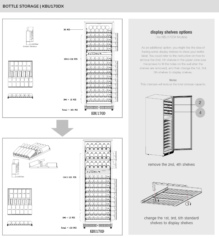 Kings Bottle Tall Large Wine Refrigerator With Glass Door With Stainless Steel Trim KBU170DX - SS - Kings Bottle - Buy at Wine Coolers Online