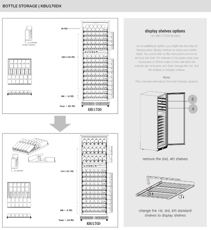 Kings Bottle Tall Large Wine Refrigerator With Glass Door With Stainless Steel Trim KBU170DX - SS - Kings Bottle - Buy at Wine Coolers Online