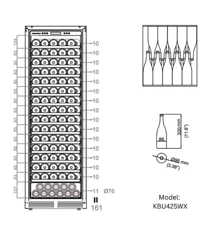 Kings Bottle Upright Single Zone Wine Cooler With Low - E Glass Door KBU425WX - SS - Kings Bottle - Buy at Wine Coolers Online