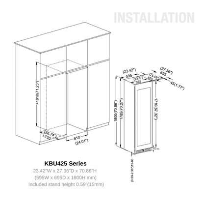 Kings Bottle Upright Single Zone Wine Cooler With Low - E Glass Door KBU425WX - SS - Kings Bottle - Buy at Wine Coolers Online