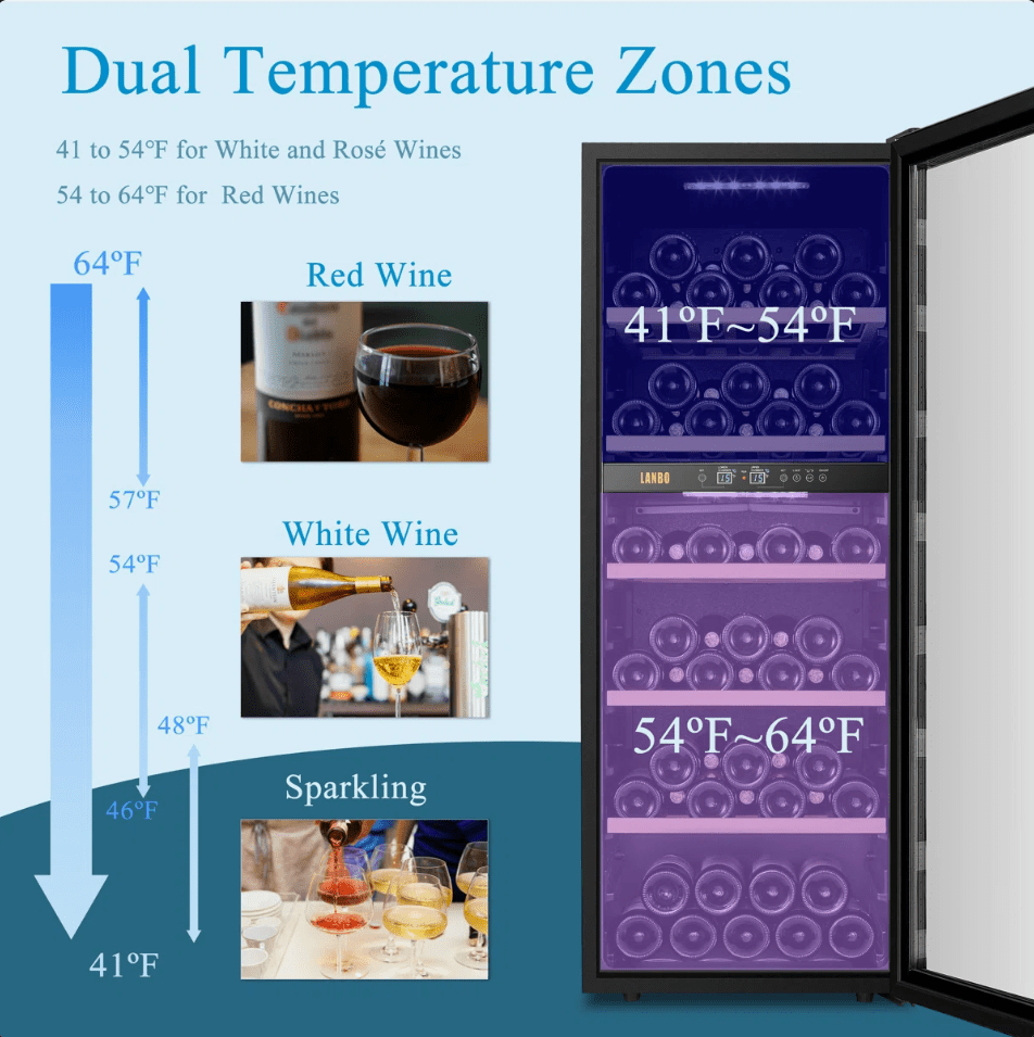 Lanbo 20 Inch 64 Bottle Dual Zone Freestanding Wine Cooler - LW80D - Lanbo - Buy at Wine Coolers Online