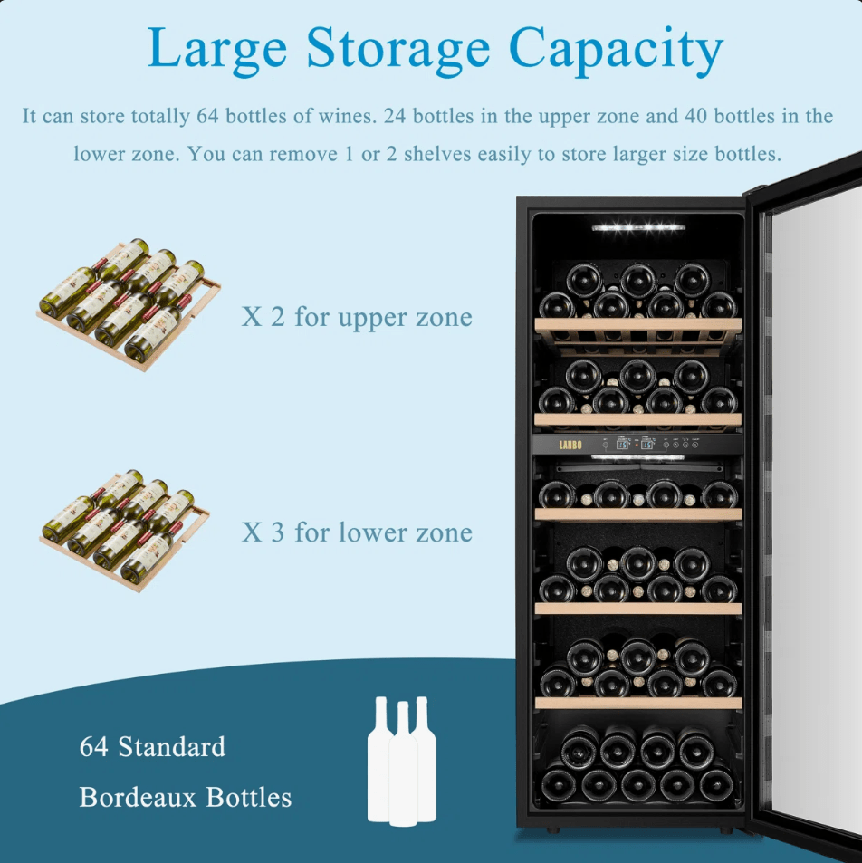 Lanbo 20 Inch 64 Bottle Dual Zone Freestanding Wine Cooler - LW80D - Lanbo - Buy at Wine Coolers Online