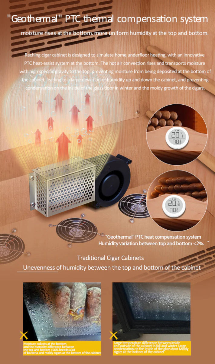 Raching COH300A Premium Oak Cigar Humidor Cabinet | 1100+ Cigars - Raching - Buy at Wine Coolers Online