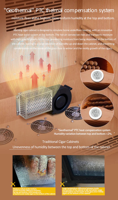 Raching COH300A Premium Oak Cigar Humidor Cabinet | 1100+ Cigars - Raching - Buy at Wine Coolers Online