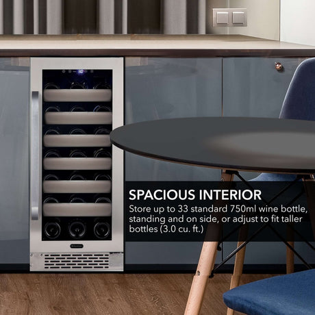 Whynter 15″ 33 Bottle Seamless Stainless Steel Door Single Zone Built - in Wine Refrigerator/Cooler BWR - 331SL - Whynter - Buy at Wine Coolers Online