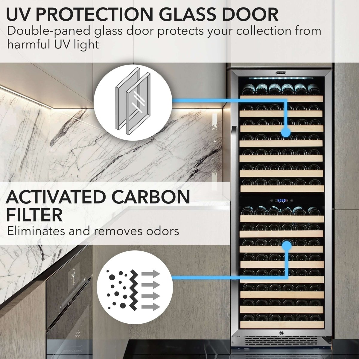 Whynter 24″ 166 Bottle Large Capacity Built - in Stainless Steel Wine Cooler/Refrigerator BWR - 1642DZ - Whynter - Buy at Wine Coolers Online