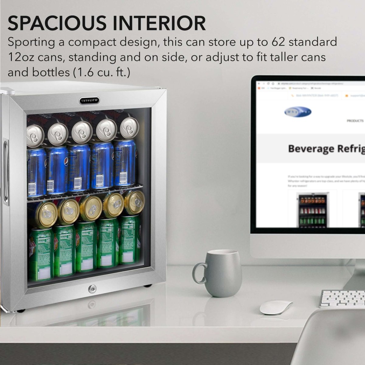 Whynter BR - 062WS 17″ 68 Can Freestanding Stainless Beverage Refrigerator - Whynter - Buy at Wine Coolers Online