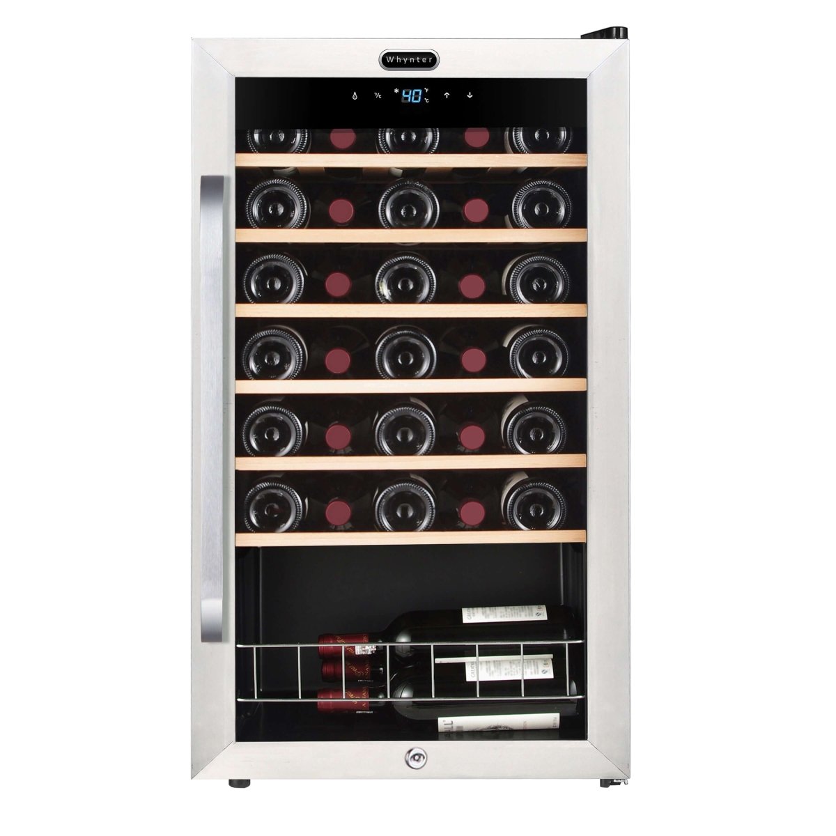 Whynter FWC - 341TS 34 Bottle Freestanding Stainless Steel Wine Refrigerator with Display Shelf - Whynter - Buy at Wine Coolers Online