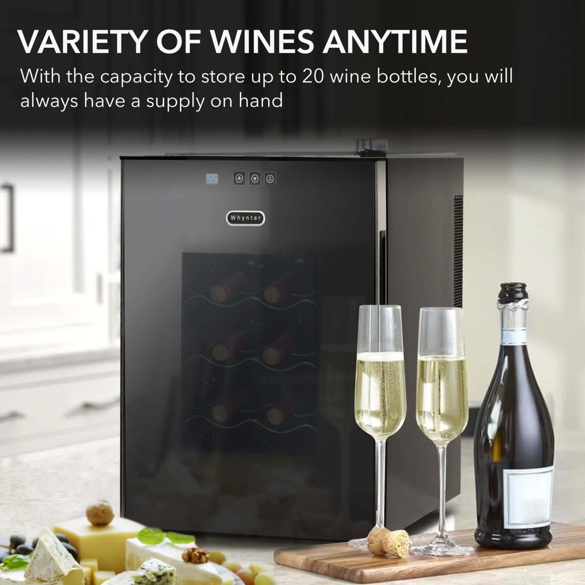 Whynter WC - 201TD 20 Bottle Freestanding Thermoelectric Wine Cooler with Mirror Glass Door - Whynter - Buy at Wine Coolers Online